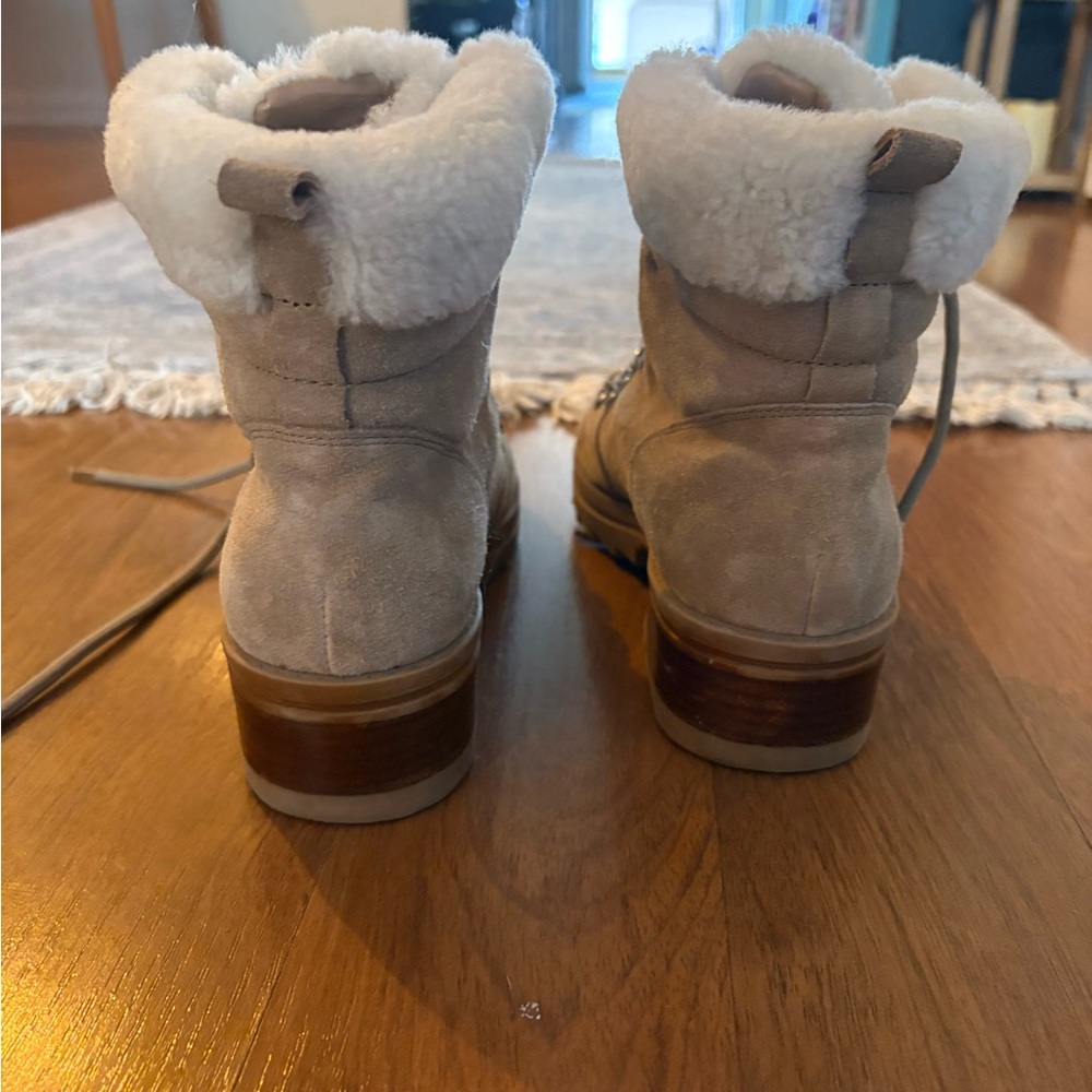 Marc Fisher Beige Suede Winter Boots with White Fur - Picture 8 of 12